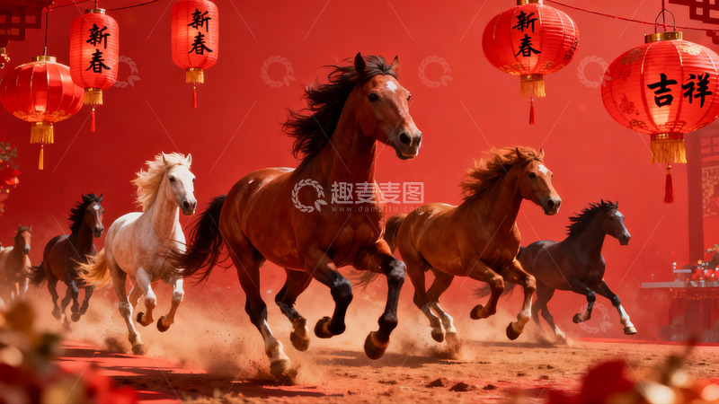 高清大图下载【趣麦麦图】新春骏马奔腾图