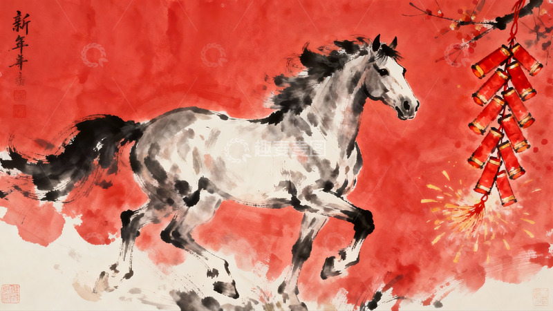 高清大图下载【趣麦麦图】新年骏马奔腾图