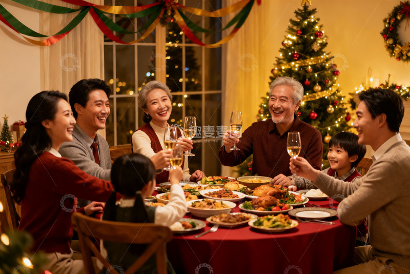 高清大图下载【趣麦麦图】圣诞家庭聚餐欢庆时刻