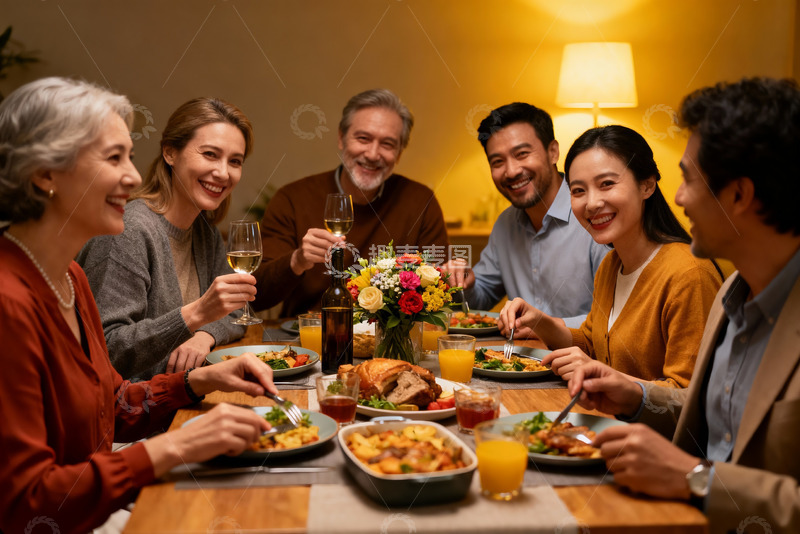 高清大图下载【趣麦麦图】家庭聚餐欢庆时刻