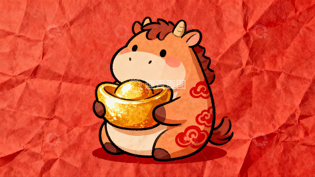 卡通牛抱金元宝寓意吉祥