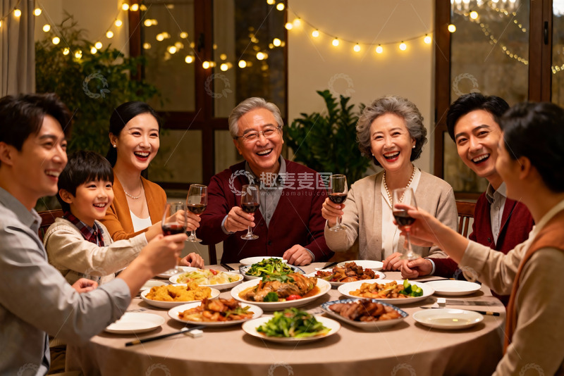 高清大图下载【趣麦麦图】三代同堂家庭聚餐温馨场景