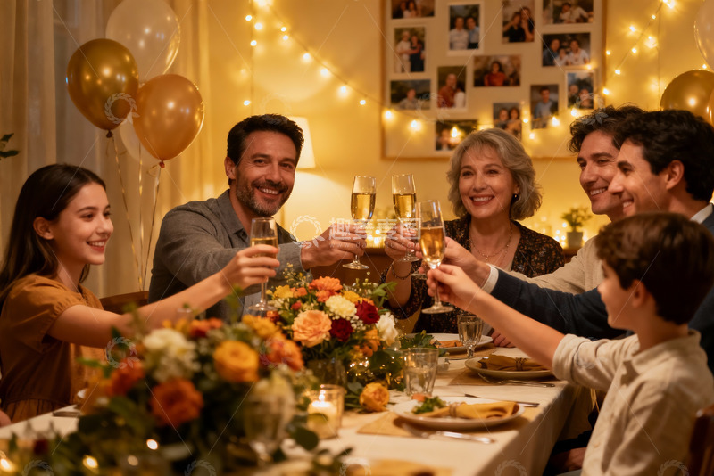 高清大图下载【趣麦麦图】温馨家庭聚餐举杯欢庆