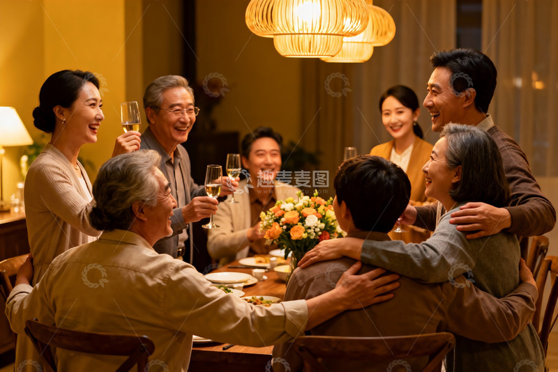 高清大图下载【趣麦麦图】温馨家庭聚餐欢庆时刻