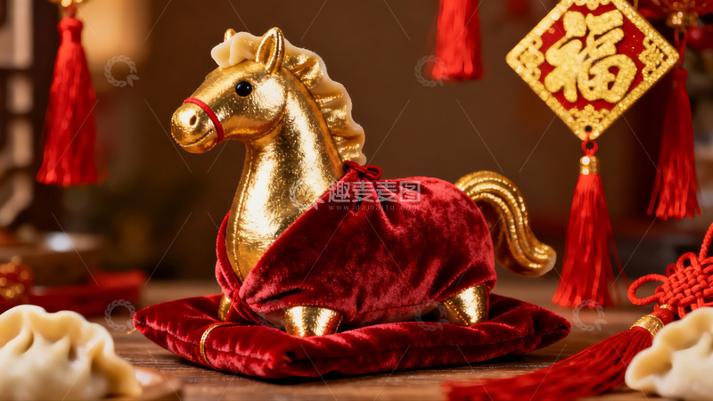 高清大图下载【趣麦麦图】金色马饰新年装饰品