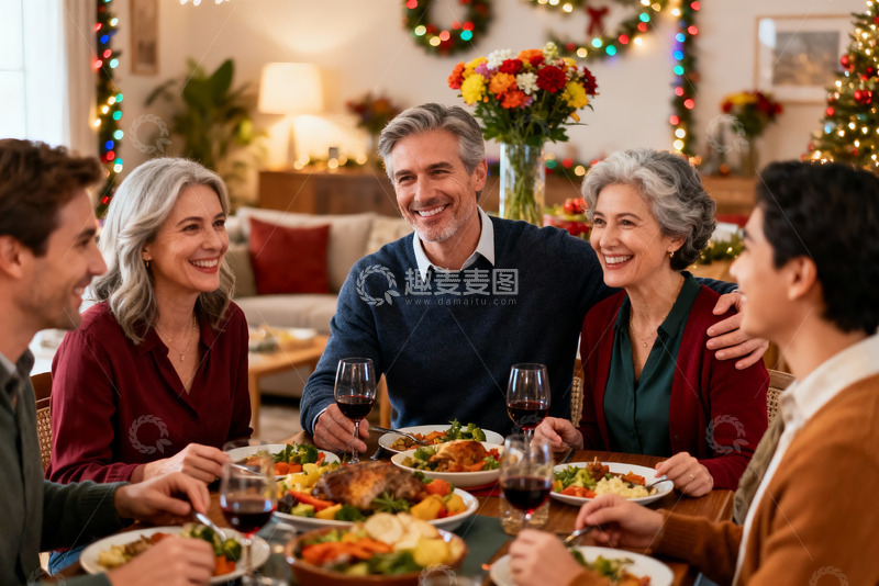 高清大图下载【趣麦麦图】圣诞家庭聚餐欢笑温馨
