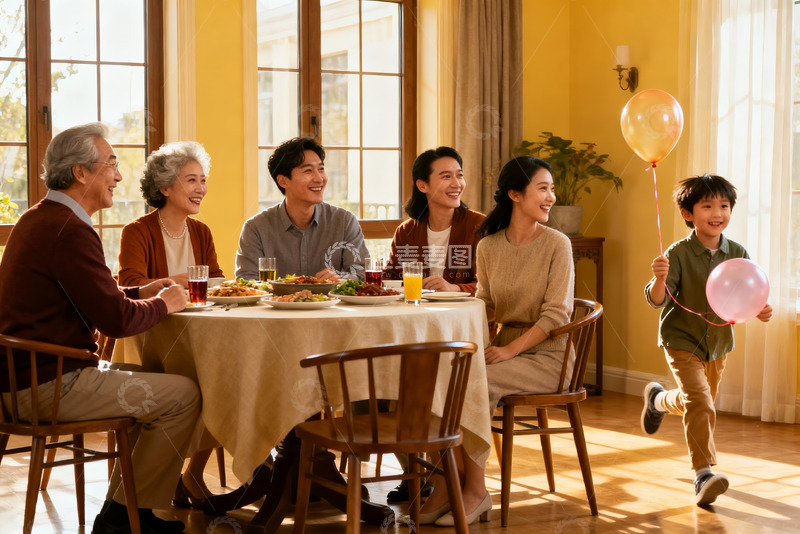 高清大图下载【趣麦麦图】温馨家庭聚餐其乐融融