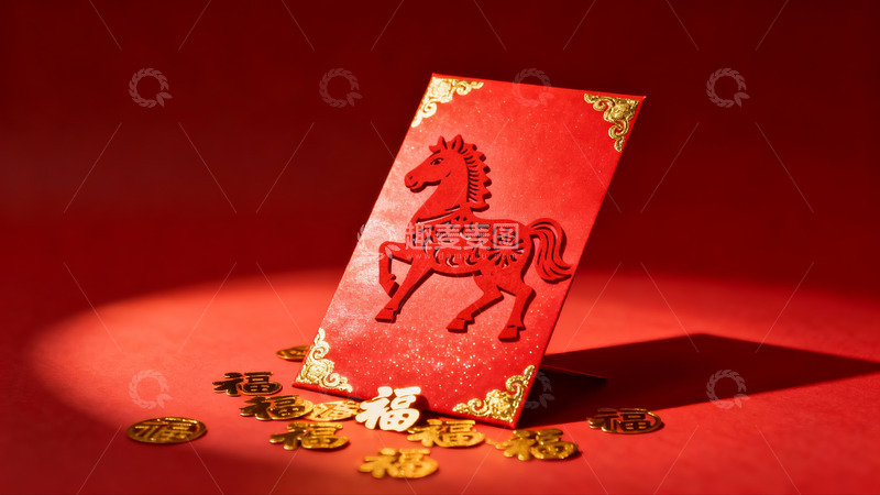 高清大图下载【趣麦麦图】红色红包配金色马图案新年主题