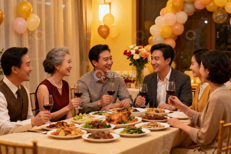 高清大图下载【趣麦麦图】家庭聚餐欢庆时刻