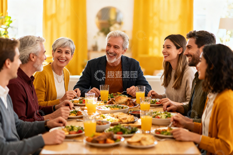 高清大图下载【趣麦麦图】家庭聚餐欢笑共享美食