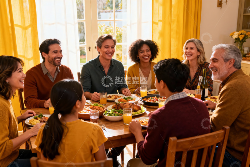 高清大图下载【趣麦麦图】家庭聚餐欢笑场景