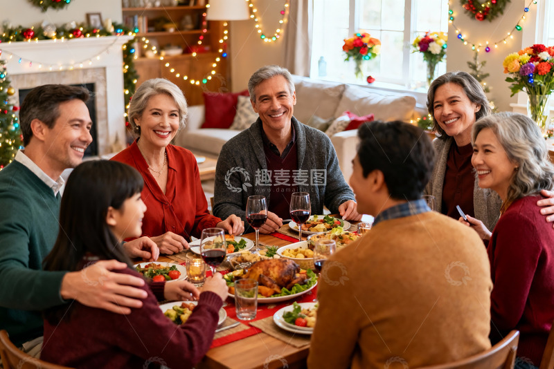 高清大图下载【趣麦麦图】温馨圣诞家庭聚餐场景