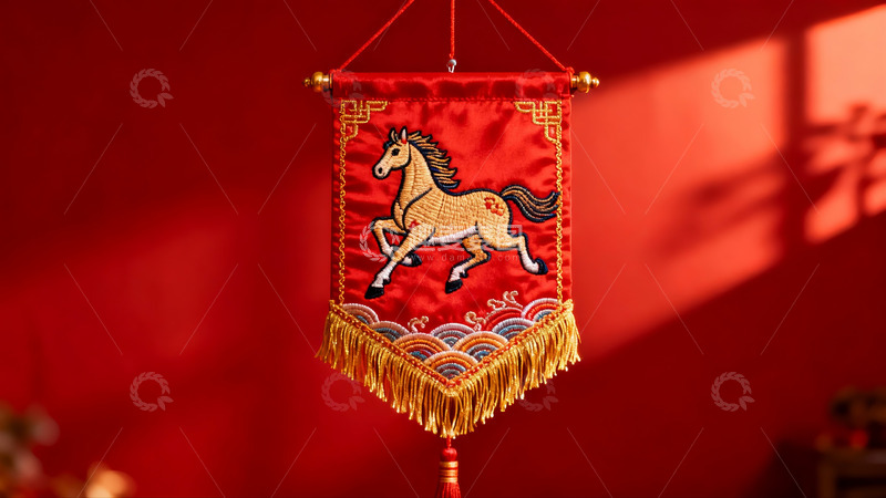 高清大图下载【趣麦麦图】红色背景上的绣马挂饰