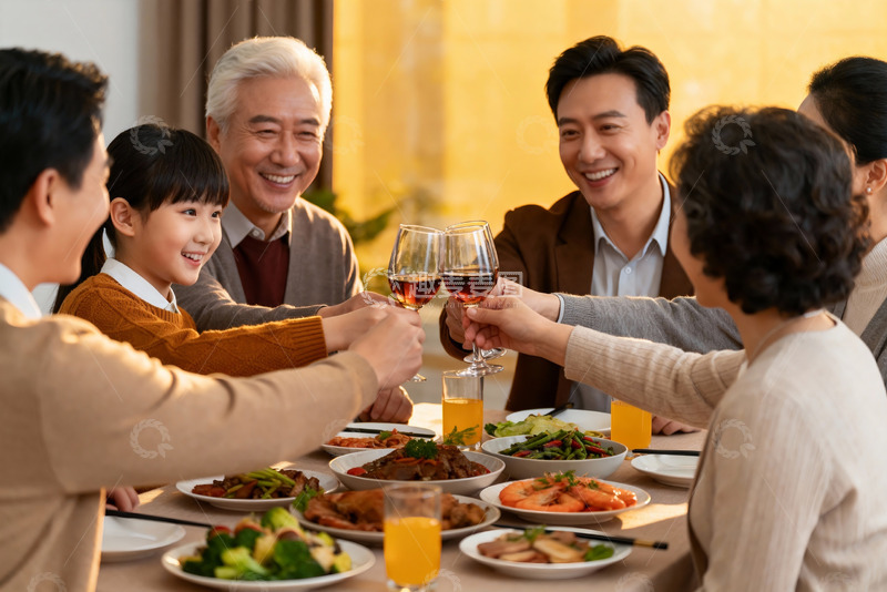 高清大图下载【趣麦麦图】家庭聚餐欢庆时刻