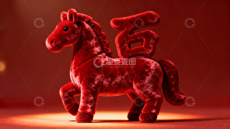 高清大图下载【趣麦麦图】红色毛绒马玩偶数字造型