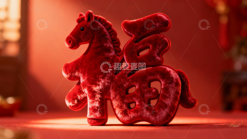 高清大图下载【趣麦麦图】红色绒布马福摆件