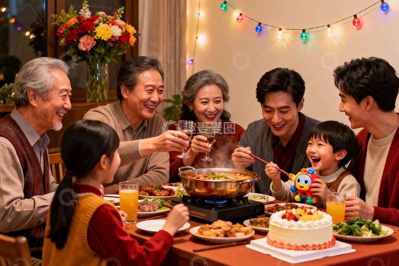 高清大图下载【趣麦麦图】家庭聚餐欢庆时刻