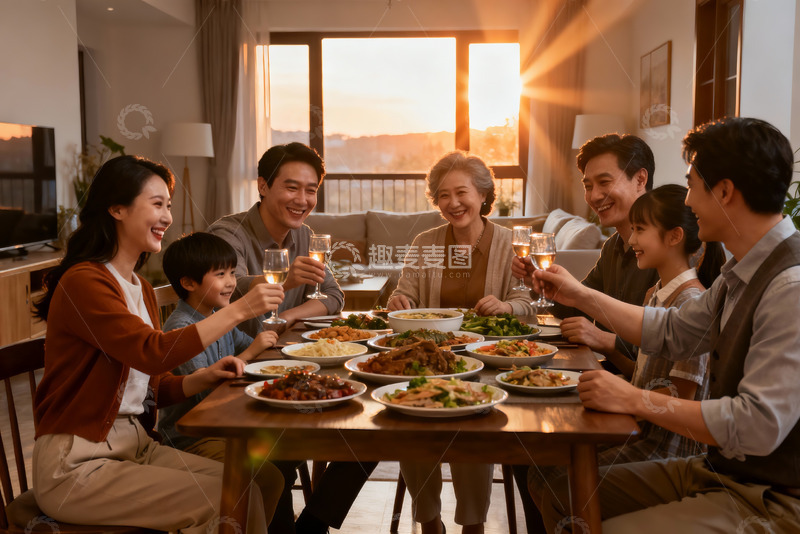 高清大图下载【趣麦麦图】温馨家庭聚餐共享美食时光