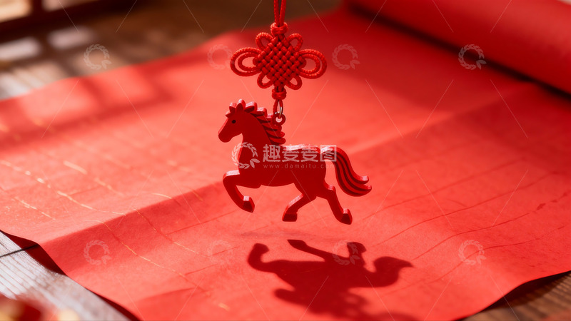 高清大图下载【趣麦麦图】红色马形挂饰光影特写