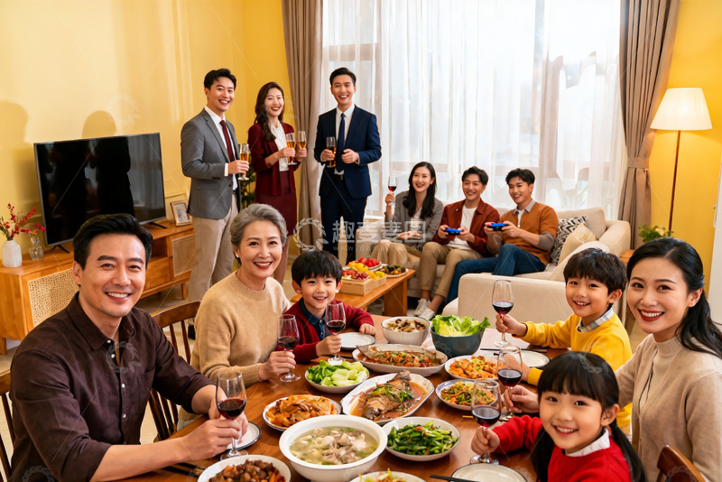 高清大图下载【趣麦麦图】三代同堂家庭聚餐其乐融融