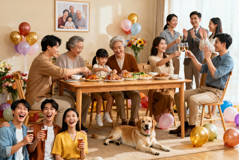 高清大图下载【趣麦麦图】家庭聚会欢庆场景