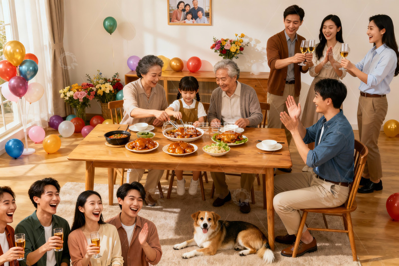 高清大图下载【趣麦麦图】家庭聚餐欢庆场景