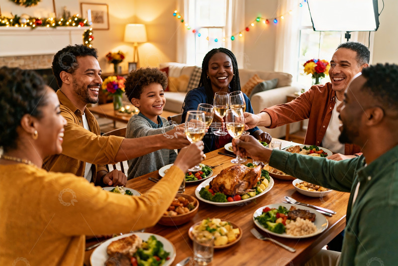 高清大图下载【趣麦麦图】家庭聚餐欢庆节日温馨场景