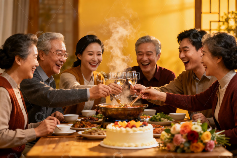 高清大图下载【趣麦麦图】家庭聚餐欢庆时刻