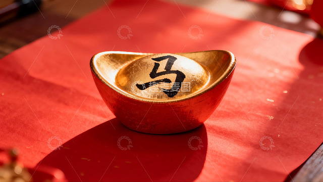 金色元宝书写马字寓意吉祥