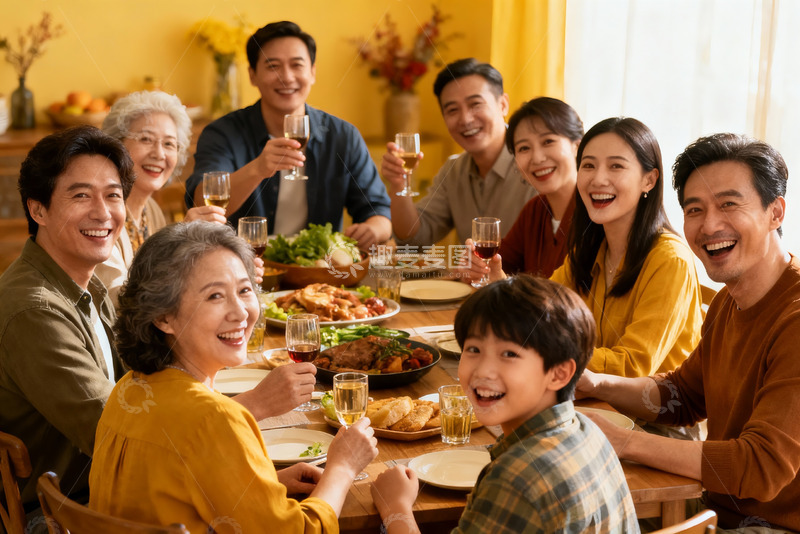 高清大图下载【趣麦麦图】家庭聚餐欢庆时刻