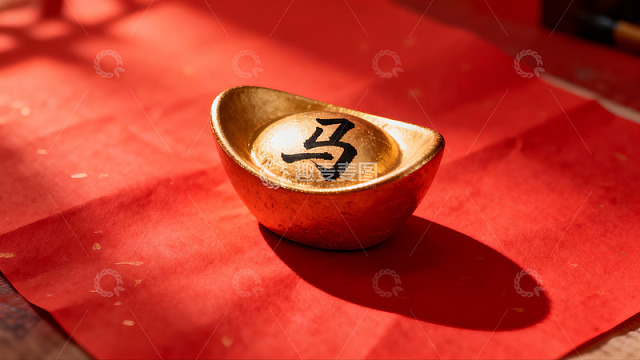 金色元宝红纸上的马字
