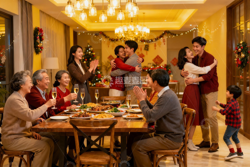 高清大图下载【趣麦麦图】温馨家庭圣诞聚餐场景