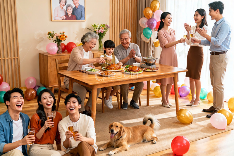 高清大图下载【趣麦麦图】家庭聚会欢庆场景