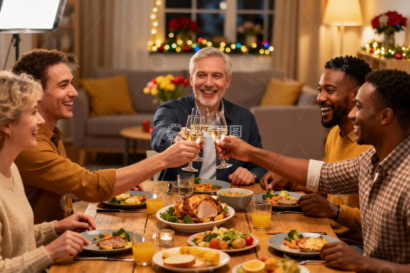 高清大图下载【趣麦麦图】家人朋友聚餐举杯庆祝