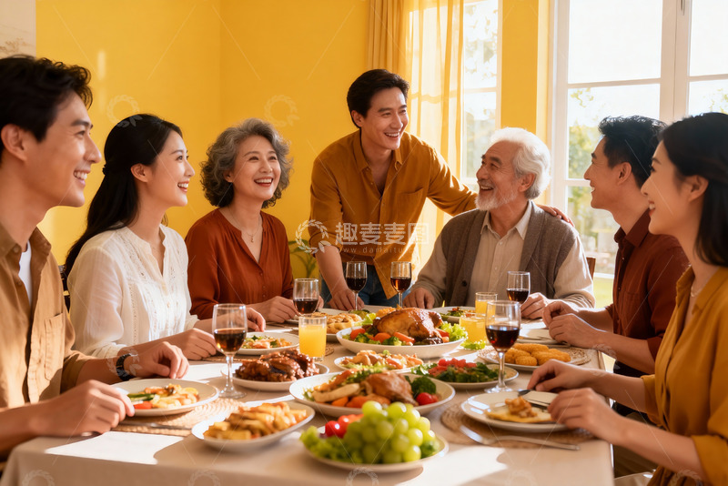 高清大图下载【趣麦麦图】家庭聚餐欢声笑语温馨场景