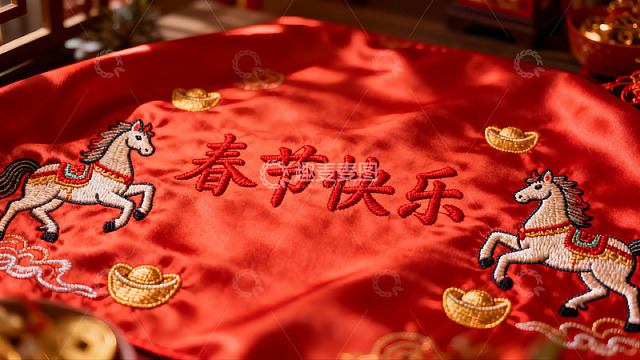 春节刺绣布料特写