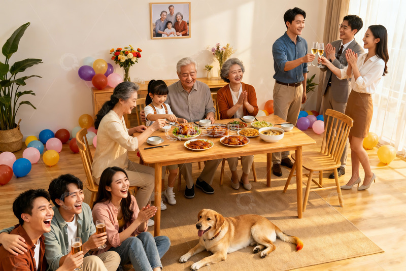 高清大图下载【趣麦麦图】家庭聚会欢庆场景