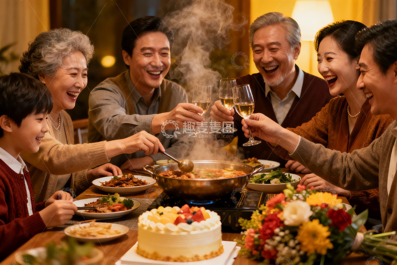 高清大图下载【趣麦麦图】三代同堂围炉聚餐其乐融融
