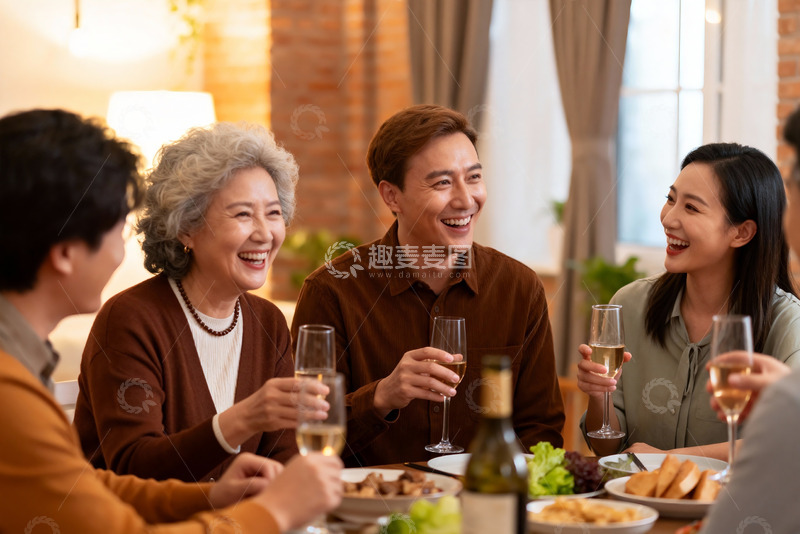 高清大图下载【趣麦麦图】家庭聚餐欢笑场景