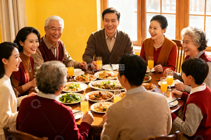 高清大图下载【趣麦麦图】三代同堂家庭聚餐其乐融融