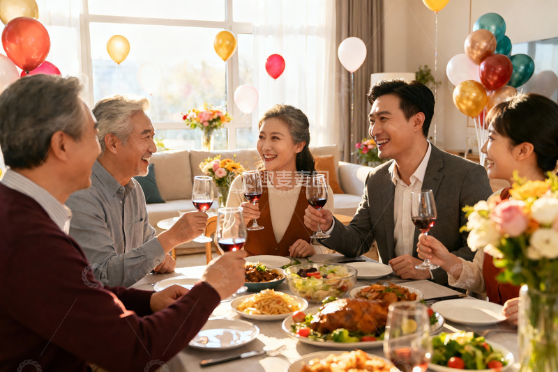 高清大图下载【趣麦麦图】家庭聚餐欢庆时刻