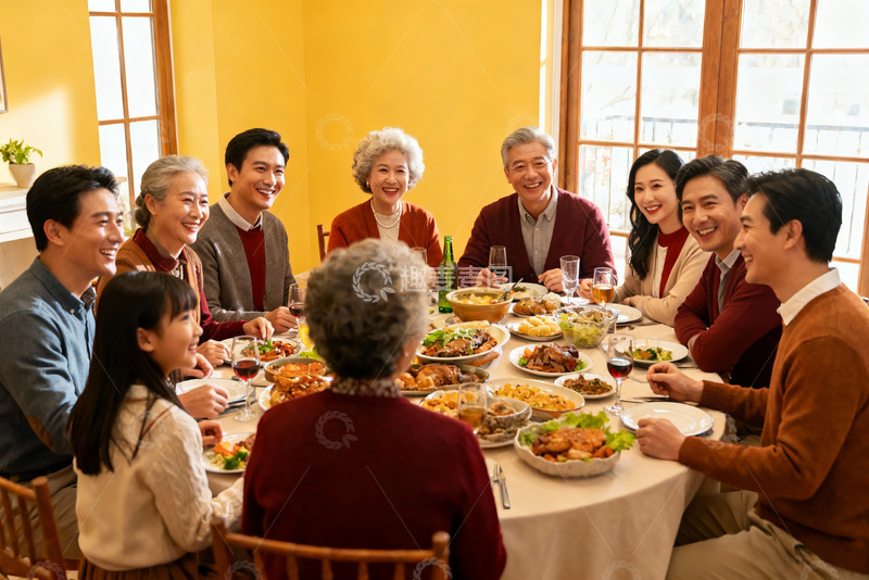 高清大图下载【趣麦麦图】家庭聚餐欢庆团圆时刻