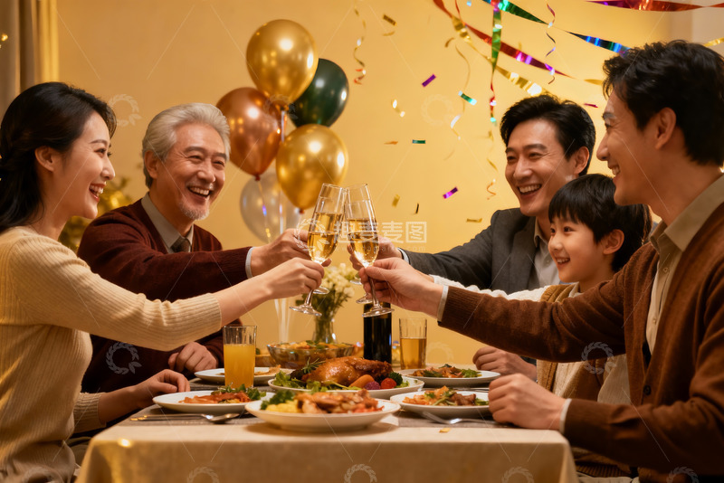 高清大图下载【趣麦麦图】家庭聚餐欢庆时刻