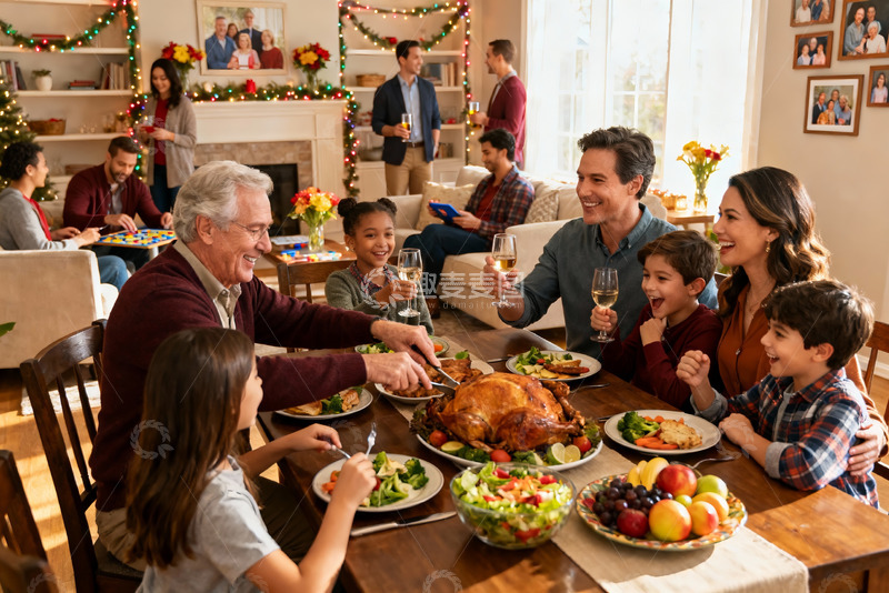 高清大图下载【趣麦麦图】家庭欢聚庆节日共进大餐