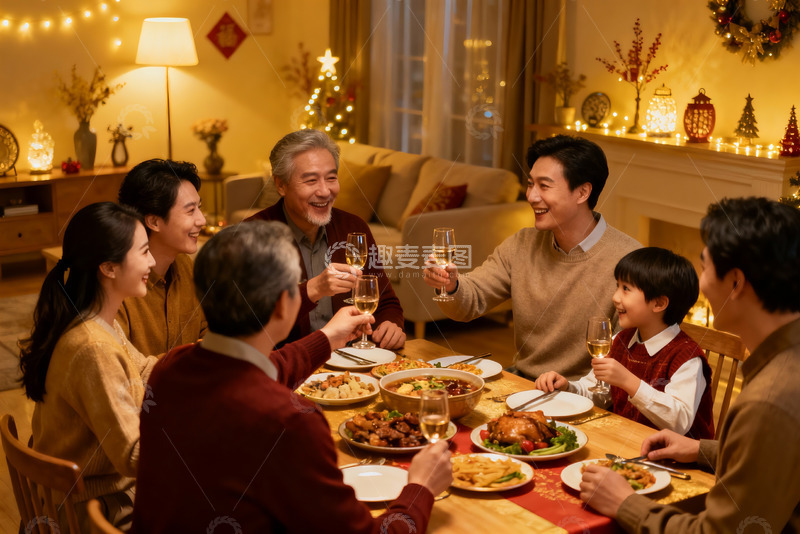 高清大图下载【趣麦麦图】温馨家庭圣诞聚餐共庆佳节