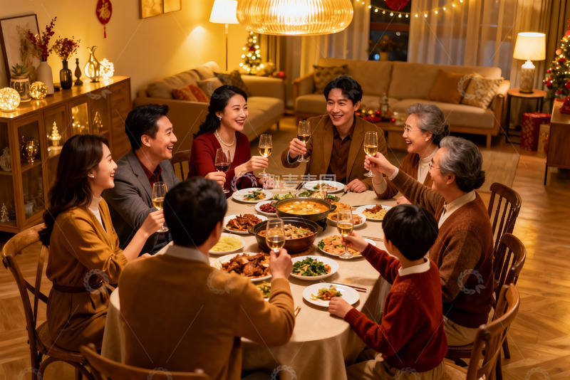 高清大图下载【趣麦麦图】温馨家庭圣诞聚餐场景