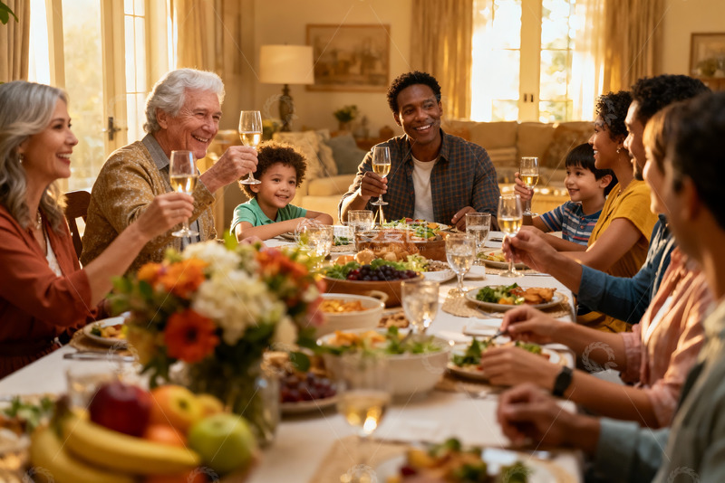 高清大图下载【趣麦麦图】多代同堂家庭聚餐温馨场景