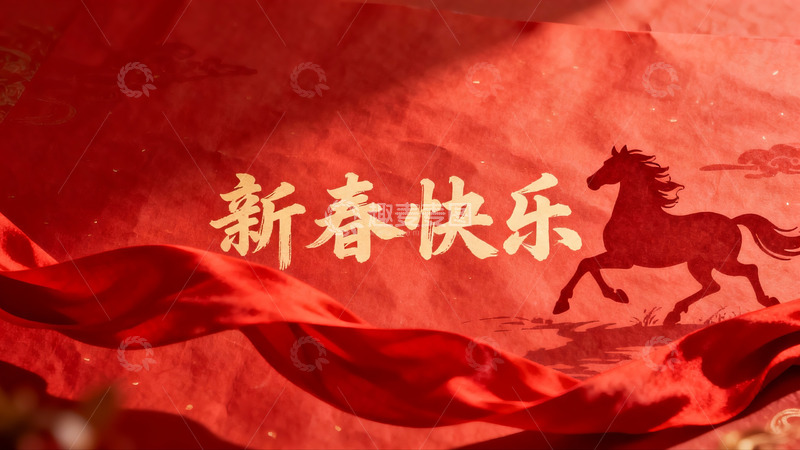 高清大图下载【趣麦麦图】红色新春贺卡上有马图案