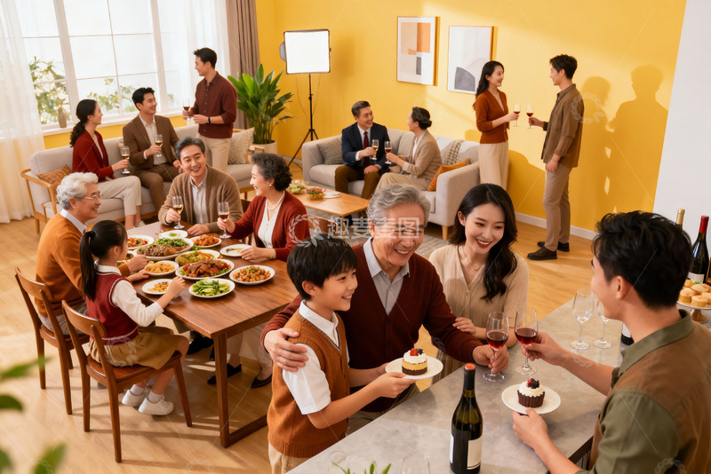 高清大图下载【趣麦麦图】家庭聚餐欢庆场景