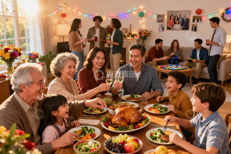 高清大图下载【趣麦麦图】家庭聚餐欢庆节日场景